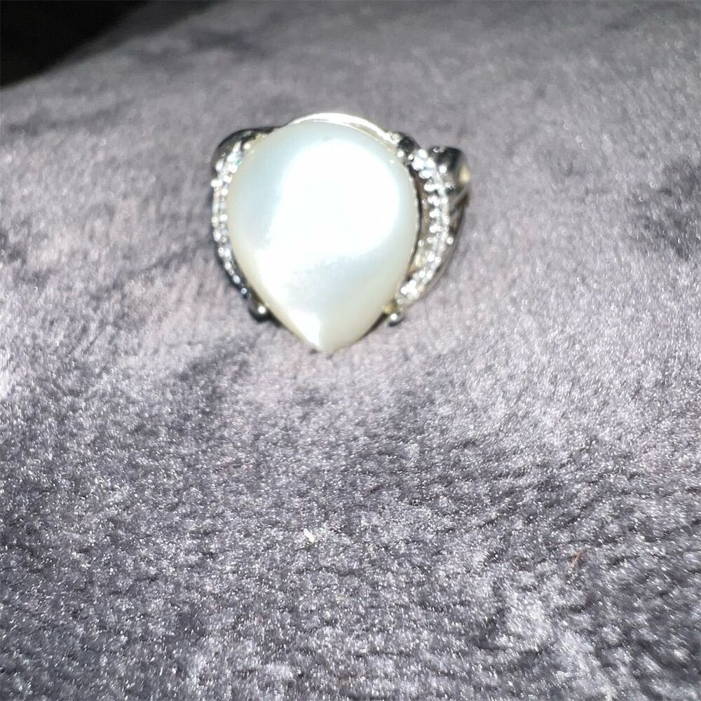White Moonstone Ring - Silver Plated- Adjustable